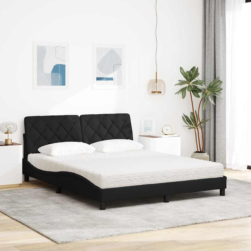 Pat cu saltea, negru, 160x200 cm, textil