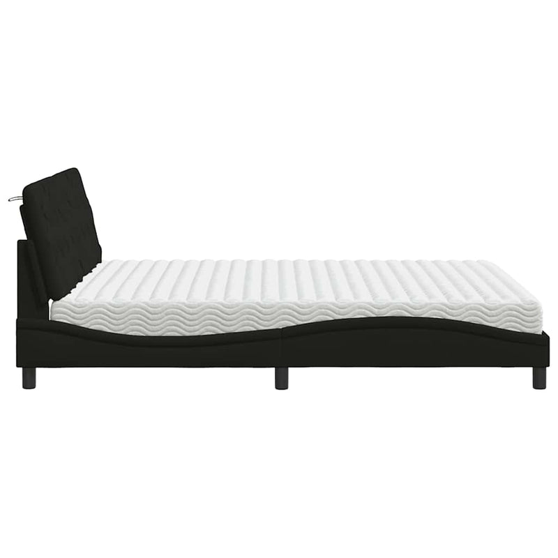 Pat cu saltea, negru, 160x200 cm, textil