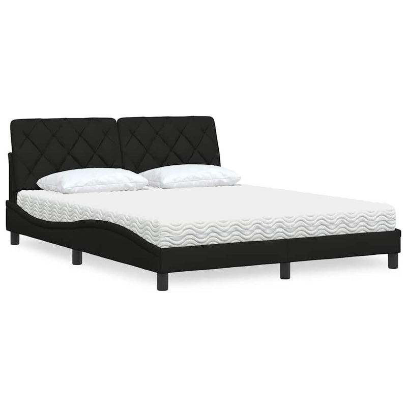 Pat cu saltea, negru, 160x200 cm, textil