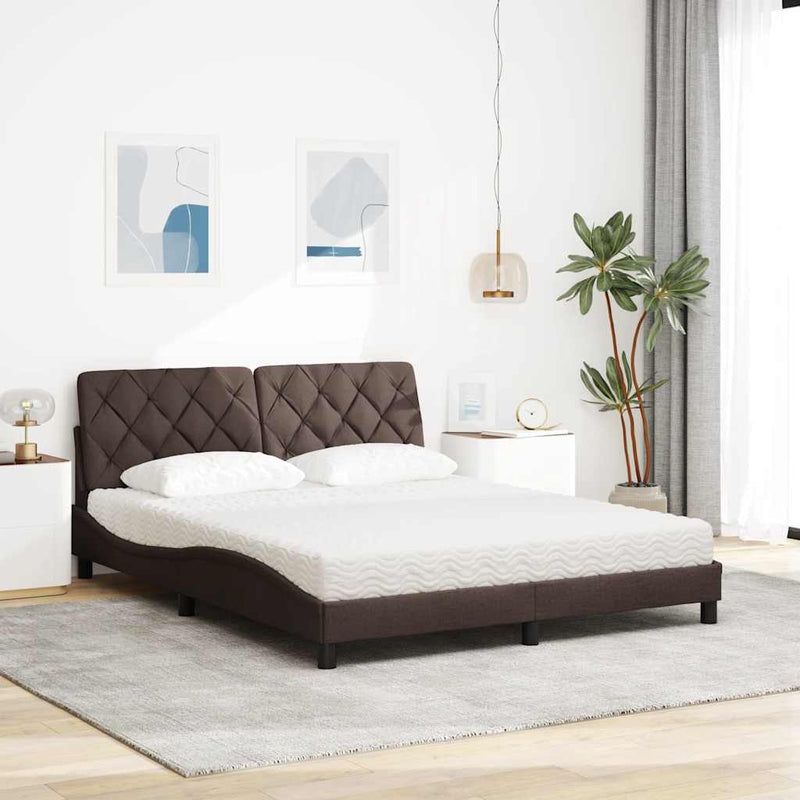Pat cu saltea, maro închis, 160x200 cm, textil