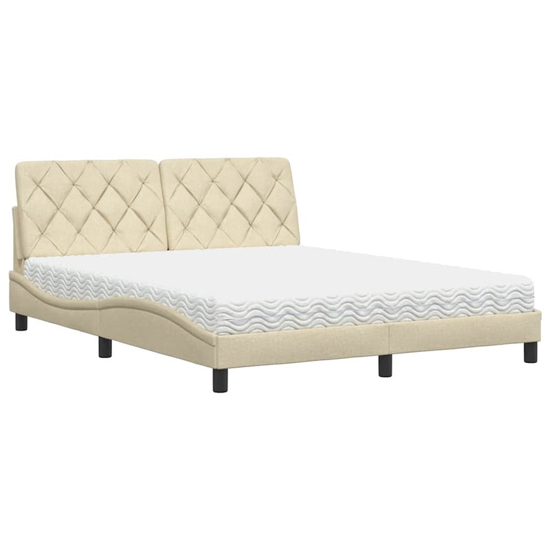 Pat cu saltea, crem, 160x200 cm, material textil