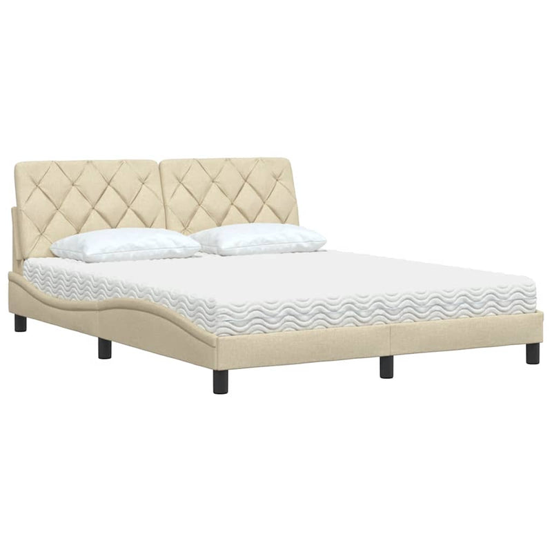 Pat cu saltea, crem, 160x200 cm, material textil