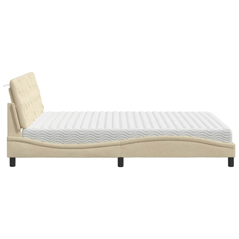 Pat cu saltea, crem, 160x200 cm, material textil
