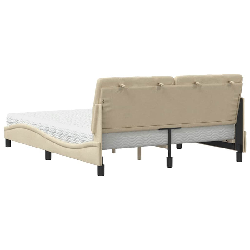 Pat cu saltea, crem, 160x200 cm, material textil