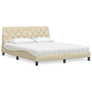 Pat cu saltea, crem, 160x200 cm, material textil