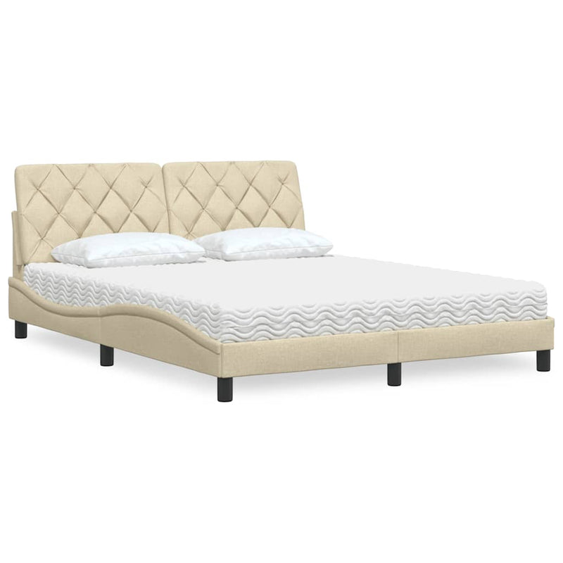 Pat cu saltea, crem, 160x200 cm, material textil