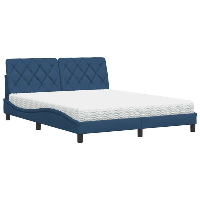 Pat cu saltea, albastru, 160x200cm, material textil