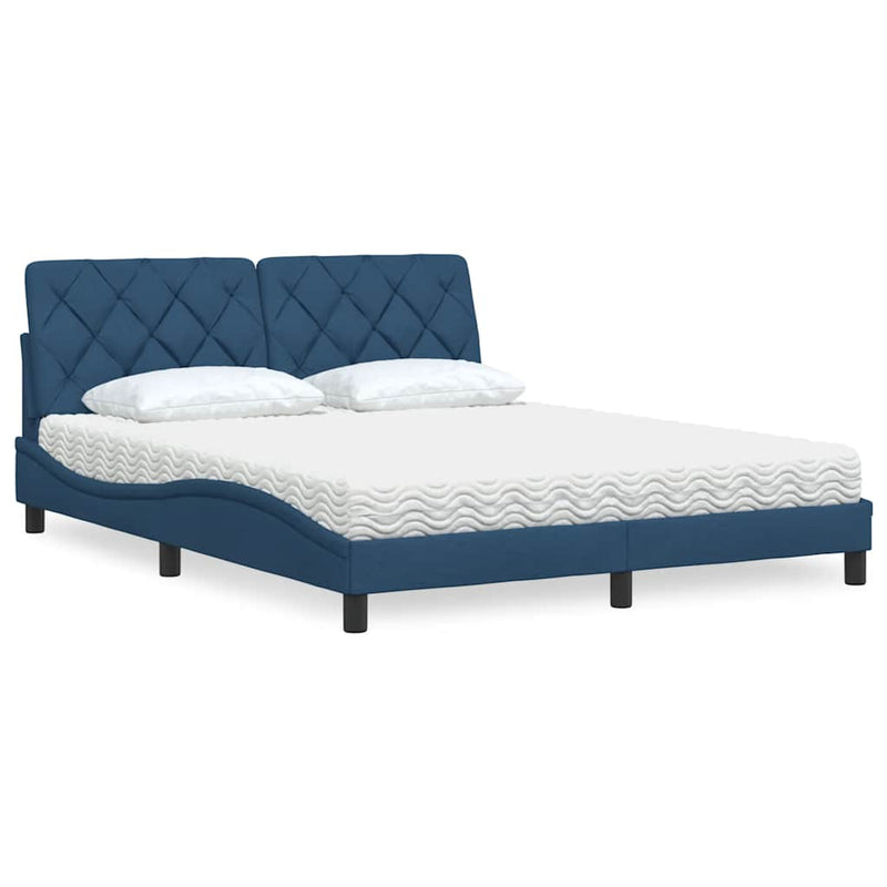 Pat cu saltea, albastru, 160x200cm, material textil