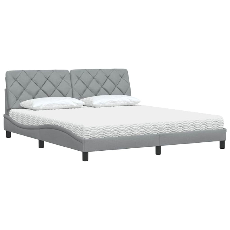 Pat cu saltea, gri deschis, 180x200 cm, material textil
