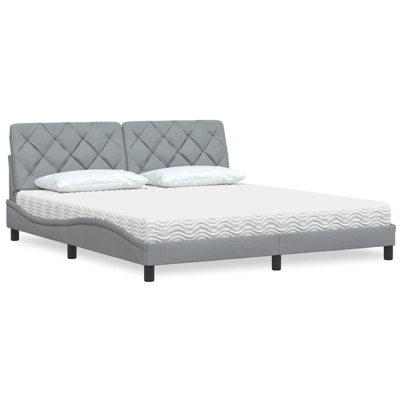Pat cu saltea, gri deschis, 180x200 cm, material textil