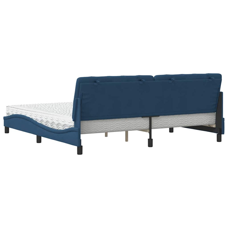 Pat cu saltea, albastru, 200x200 cm, textil