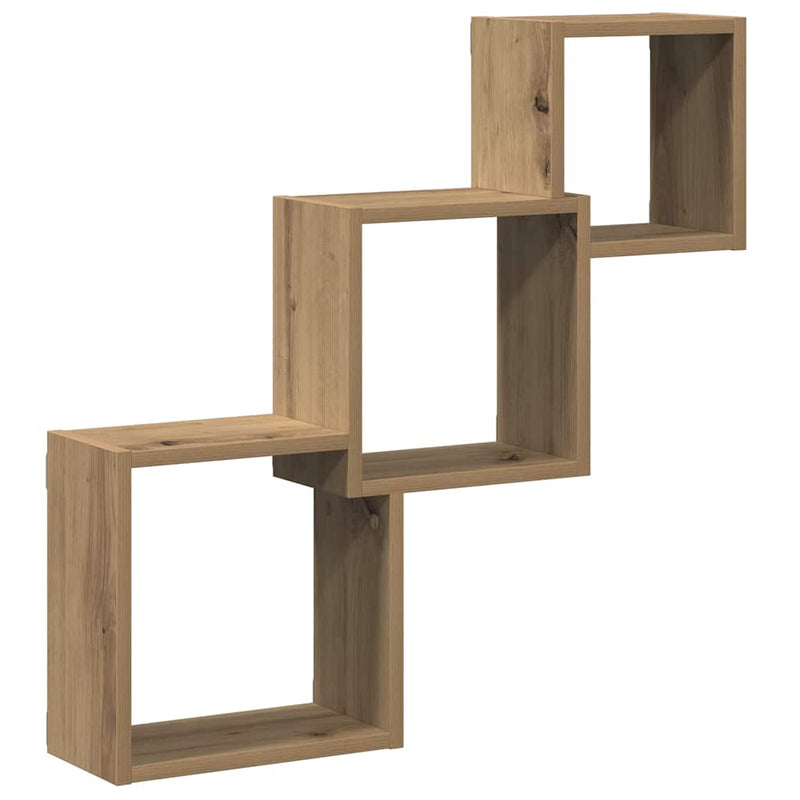 Rafturi cub perete stejar artizanal 68x15x68 cm, lemn prelucrat