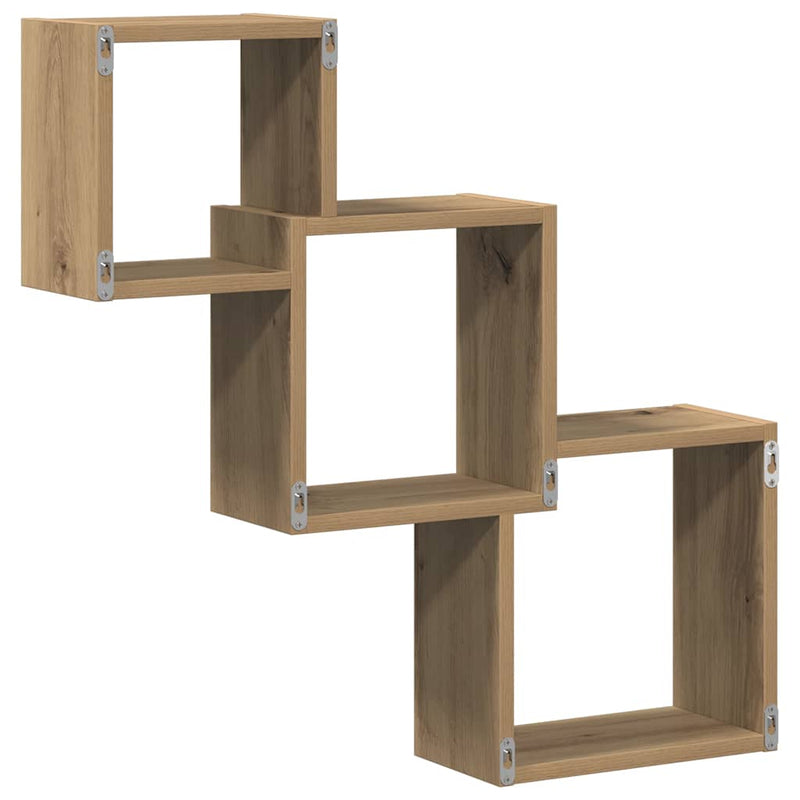 Rafturi cub perete stejar artizanal 68x15x68 cm, lemn prelucrat