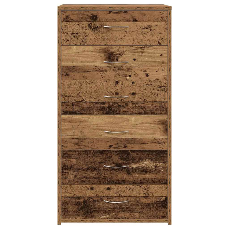 Servantă cu 6 sertare, Lemn vechi, 50 x 34 x 96 cm, PAL
