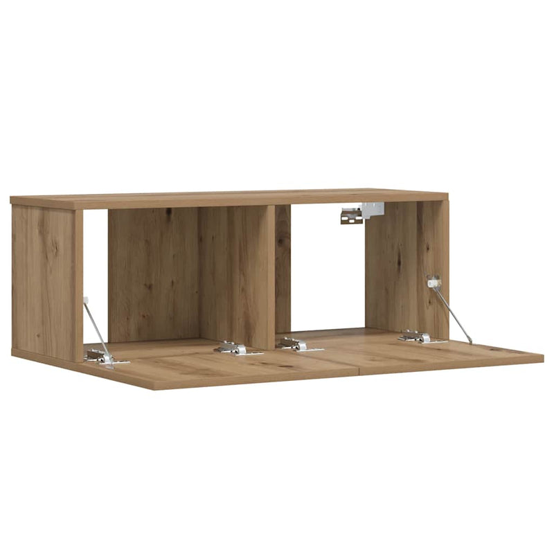 Dulap TV perete, stejar artizanal, 80x30x30 cm, lemn prelucrat