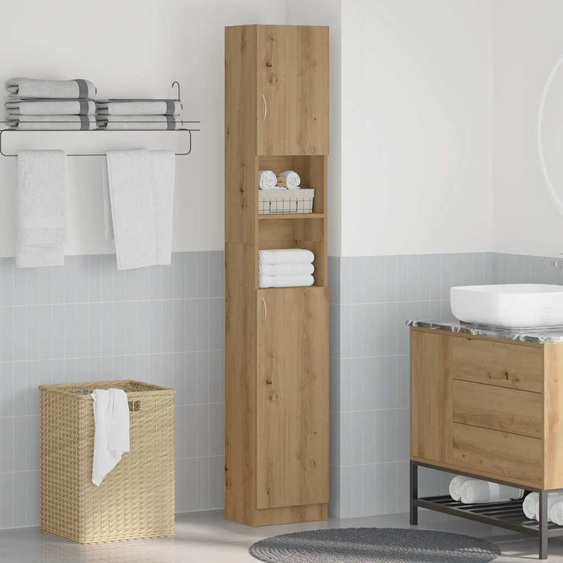 Dulap de baie din stejar artizanal, 32x25,5x190 cm, lemn stratificat