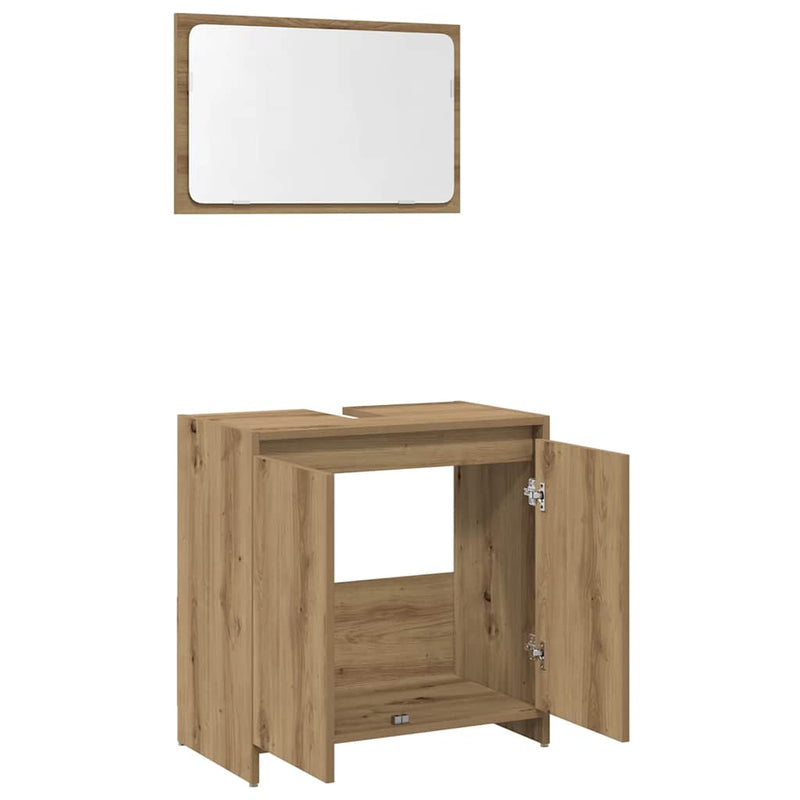 Set mobilier de baie, 2 piese, stejar artizanal, lemn prelucrat