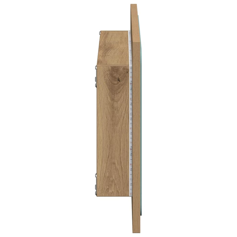 Oglindă de baie cu lumină LED, stejar artizanal, 60x8,5x38 cm