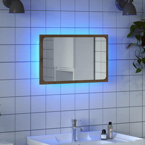 Oglindă de baie cu lumină LED, stejar artizanal, 60x8,5x38 cm