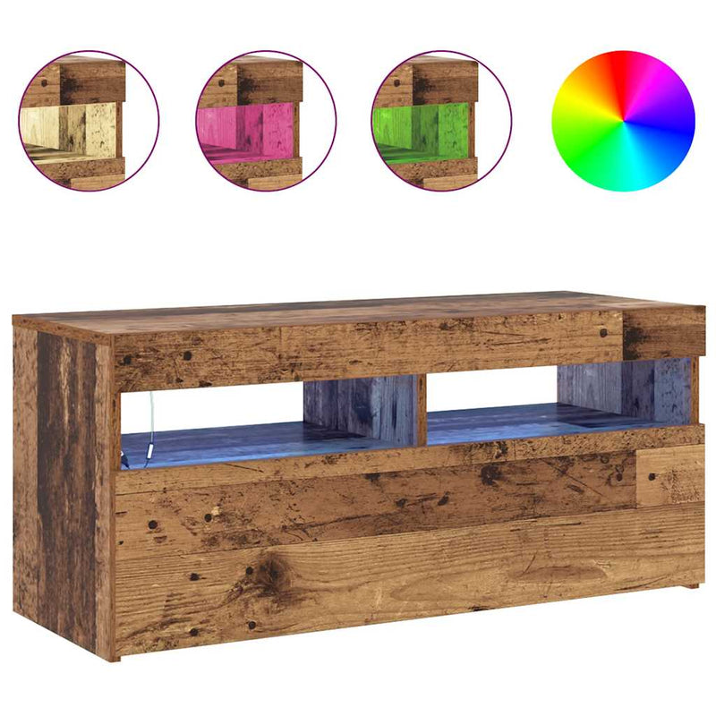 Dulap TV cu lumini LED lemn vechi 90x35x40 cm lemn prelucrat