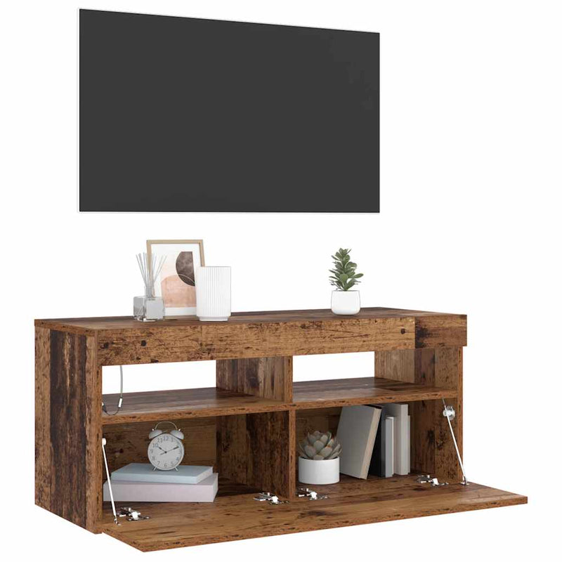 Dulap TV cu lumini LED lemn vechi 90x35x40 cm lemn prelucrat
