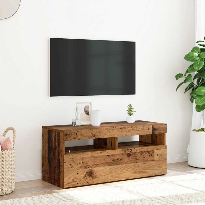 Dulap TV cu lumini LED lemn vechi 90x35x40 cm lemn prelucrat