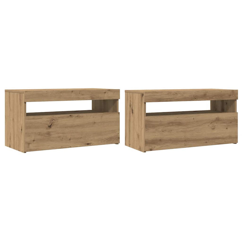 Dulap TV cu LED stejar artizanal 75x35x40 cm lemn prelucrat