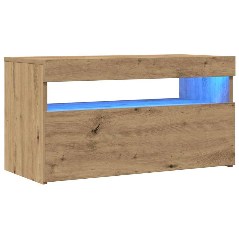 Dulap TV cu LED stejar artizanal 75x35x40 cm lemn prelucrat
