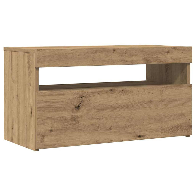 Dulap TV cu LED stejar artizanal 75x35x40 cm lemn prelucrat