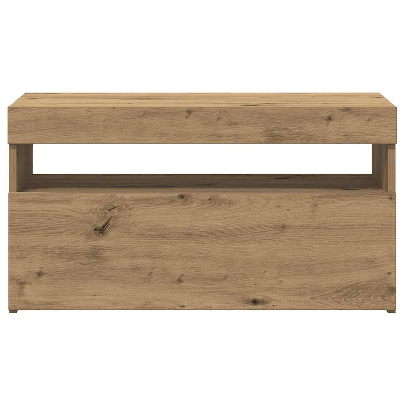 Dulap TV cu LED stejar artizanal 75x35x40 cm lemn prelucrat