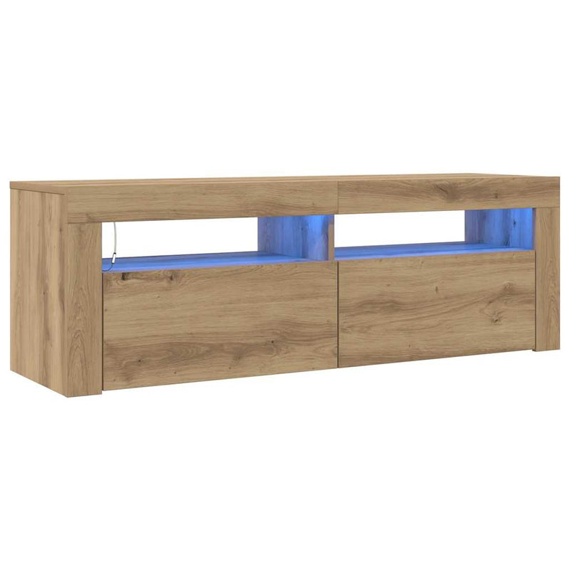 Dulap TV cu LED stejar artizanal 120x35x40 cm lemn prelucrat