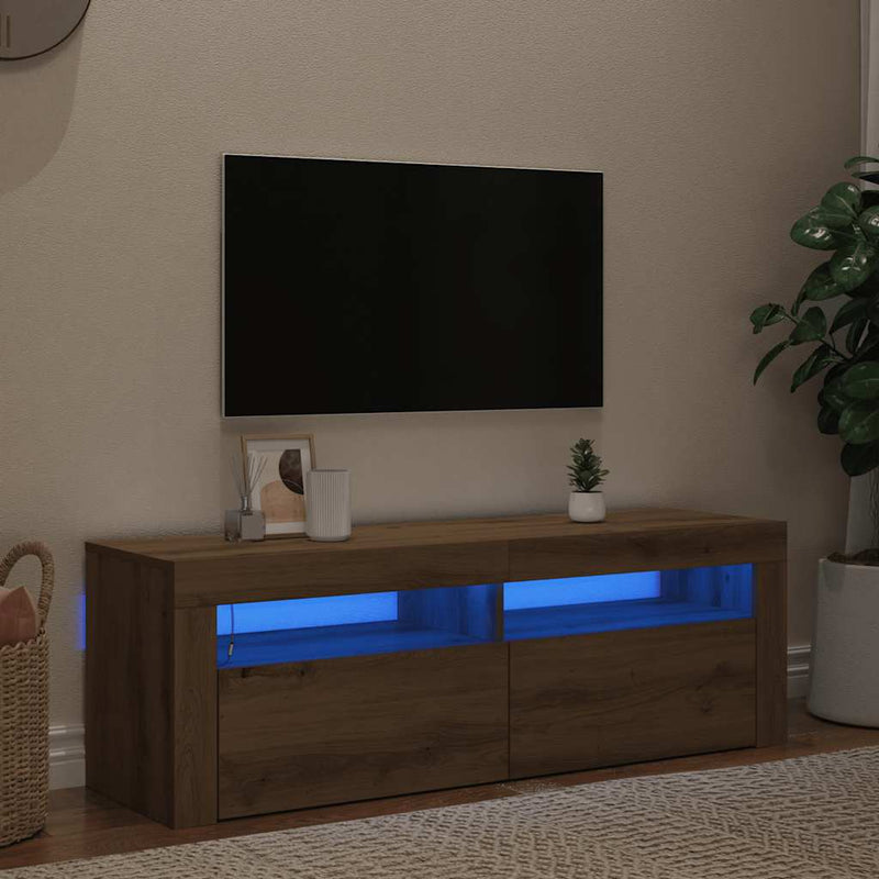 Dulap TV cu LED stejar artizanal 120x35x40 cm lemn prelucrat