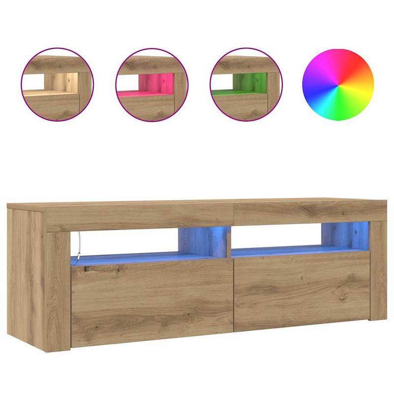 Dulap TV cu LED stejar artizanal 120x35x40 cm lemn prelucrat