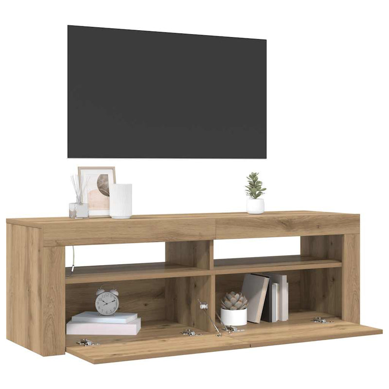 Dulap TV cu LED stejar artizanal 120x35x40 cm lemn prelucrat