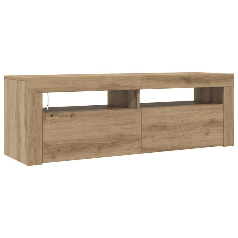 Dulap TV cu LED stejar artizanal 120x35x40 cm lemn prelucrat