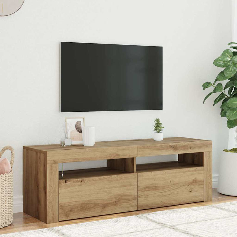 Dulap TV cu LED stejar artizanal 120x35x40 cm lemn prelucrat