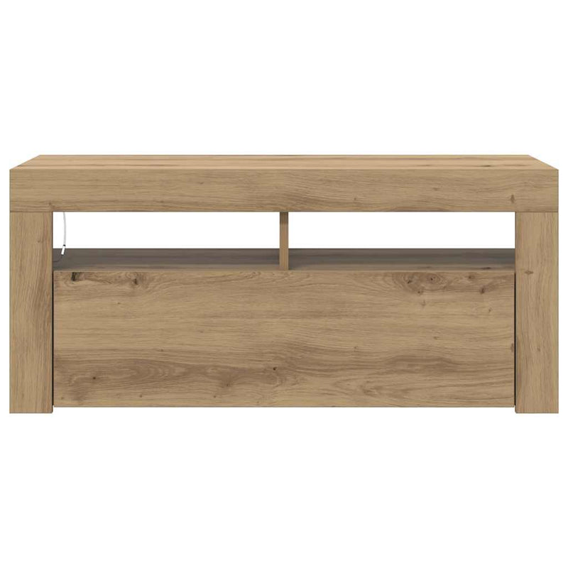 Dulap TV cu LED stejar artizanal 90x35x40 cm lemn prelucrat