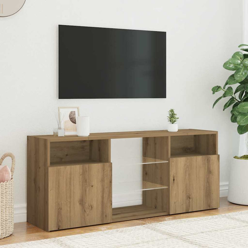 Dulap TV cu LED stejar artizanal 120x30x50 cm lemn prelucrat