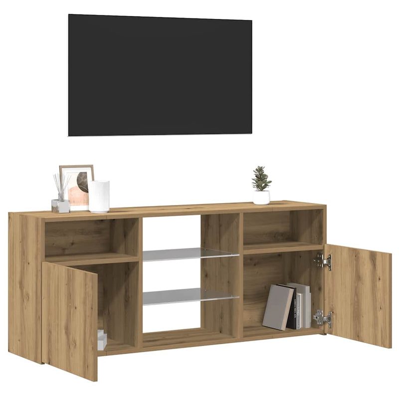 Dulap TV cu LED stejar artizanal 120x30x50 cm lemn prelucrat