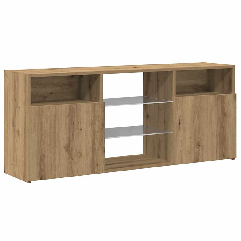 Dulap TV cu LED stejar artizanal 120x30x50 cm lemn prelucrat