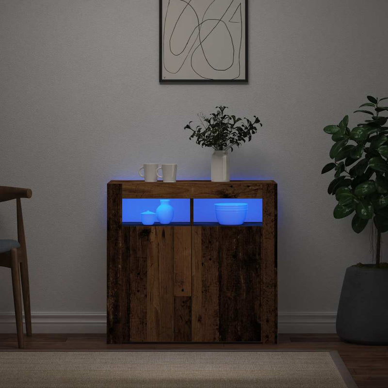 Dulap cu lumini LED, lemn vechi, 80x35x75 cm, lemn prelucrat