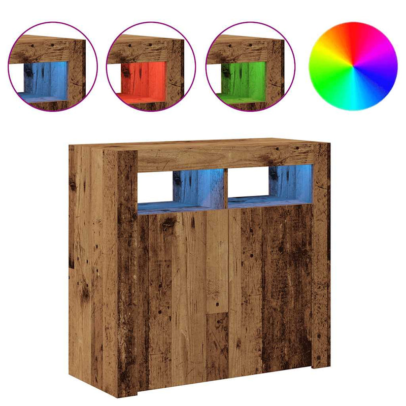 Dulap cu lumini LED, lemn vechi, 80x35x75 cm, lemn prelucrat