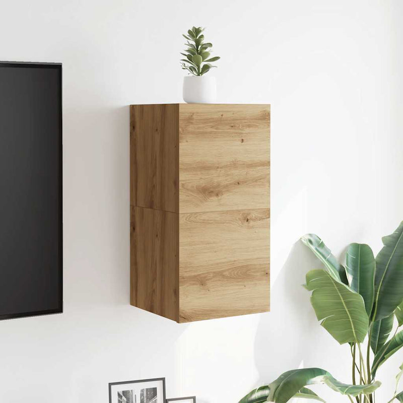 Dulapuri TV montaj perete 2 buc. stejar artizanal 30,5x30x30 cm