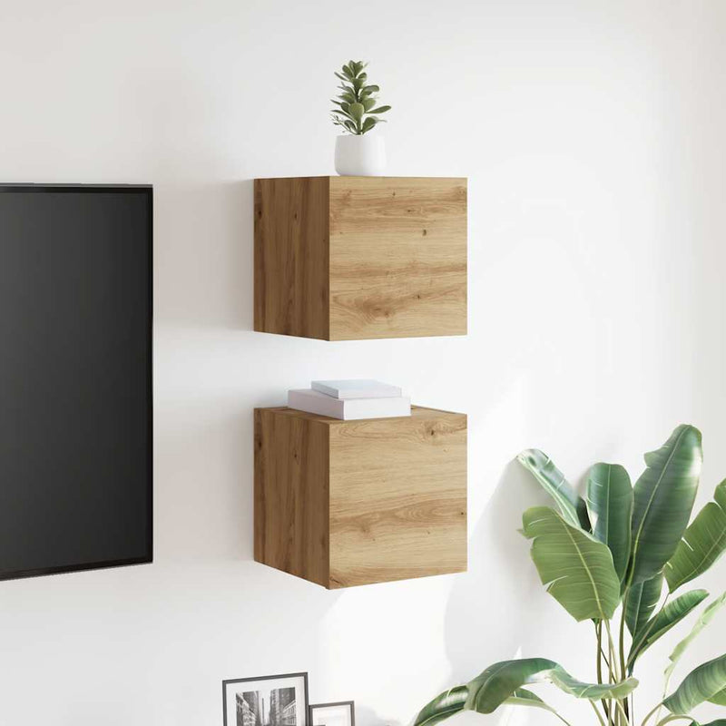 Dulapuri TV montaj perete 2 buc. stejar artizanal 30,5x30x30 cm