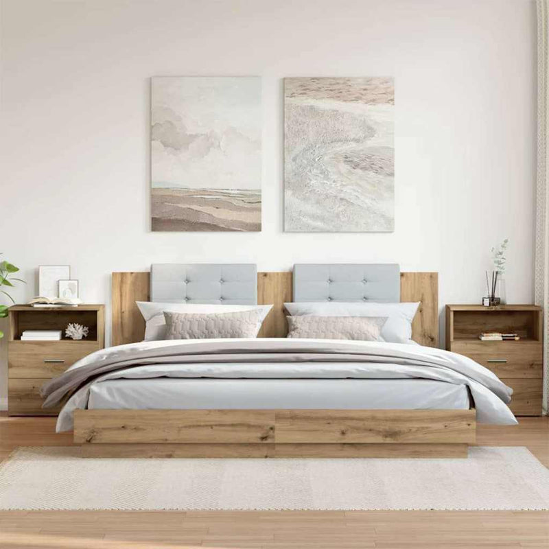 Noptiere, 2 buc., stejar artizanal, 50x32x60 cm, lemn prelucrat