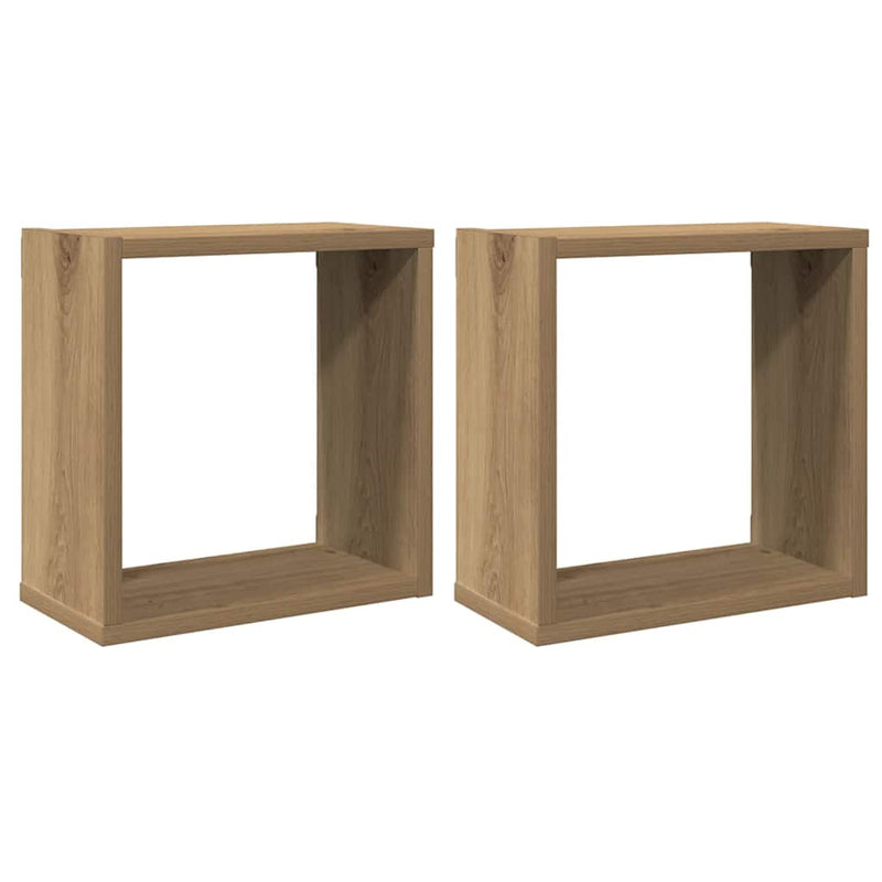 Rafturi de perete cub 2 buc. stejar artizanal, 30x15x30 cm lemn