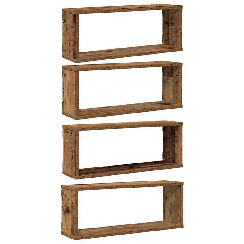 Rafturi perete cub 4 buc. lemn vechi 60x15x23cm, lemn prelucrat