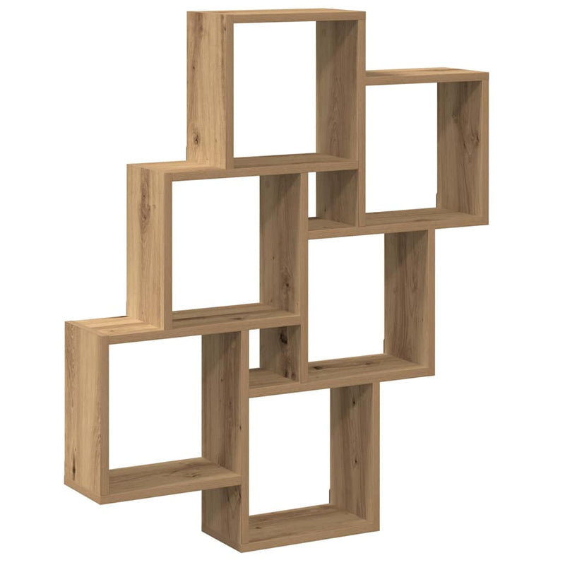 Raft perete cub, stejar artizanal, 78x15x93 cm, lemn prelucrat