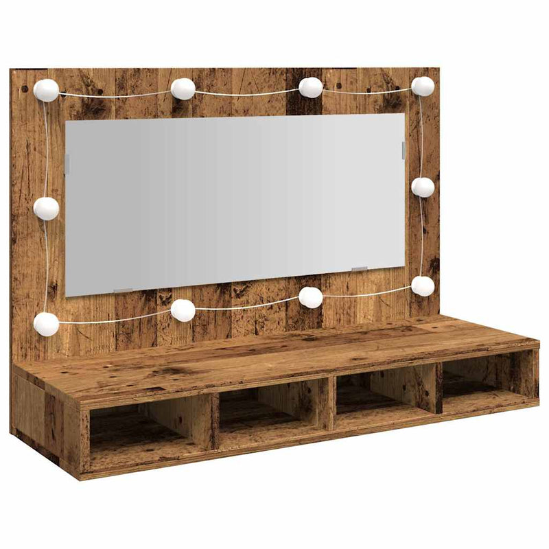 Dulap cu oglindă și LED, lemn vechi, 90x31,5x62 cm