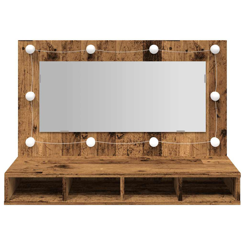 Dulap cu oglindă și LED, lemn vechi, 90x31,5x62 cm